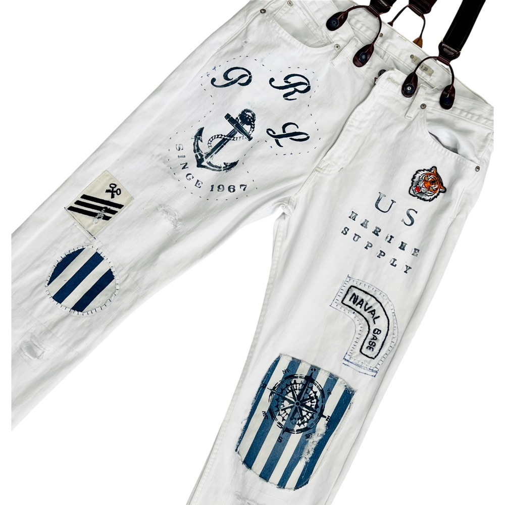 Polo Ralph Laure Jeans Men 867 36x30-Patchwork Distressed Upcycled graffiti - Picture 13 of 16